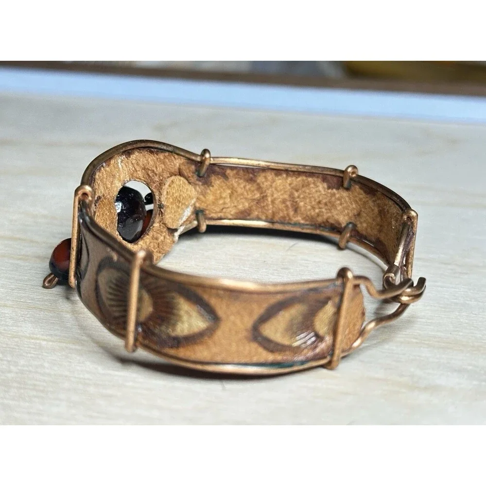 Handmade Artisan Huayruro Seed Leather Copper Wire Bracelet Cuba Bead Dangle
